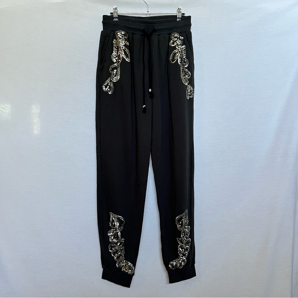 NWT Religion Feather Black Joggers with Silver & Gold Embellishments